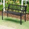 Garden Bench Deck with Steel Frame with Metal Mesh Backrest and Two Armrests